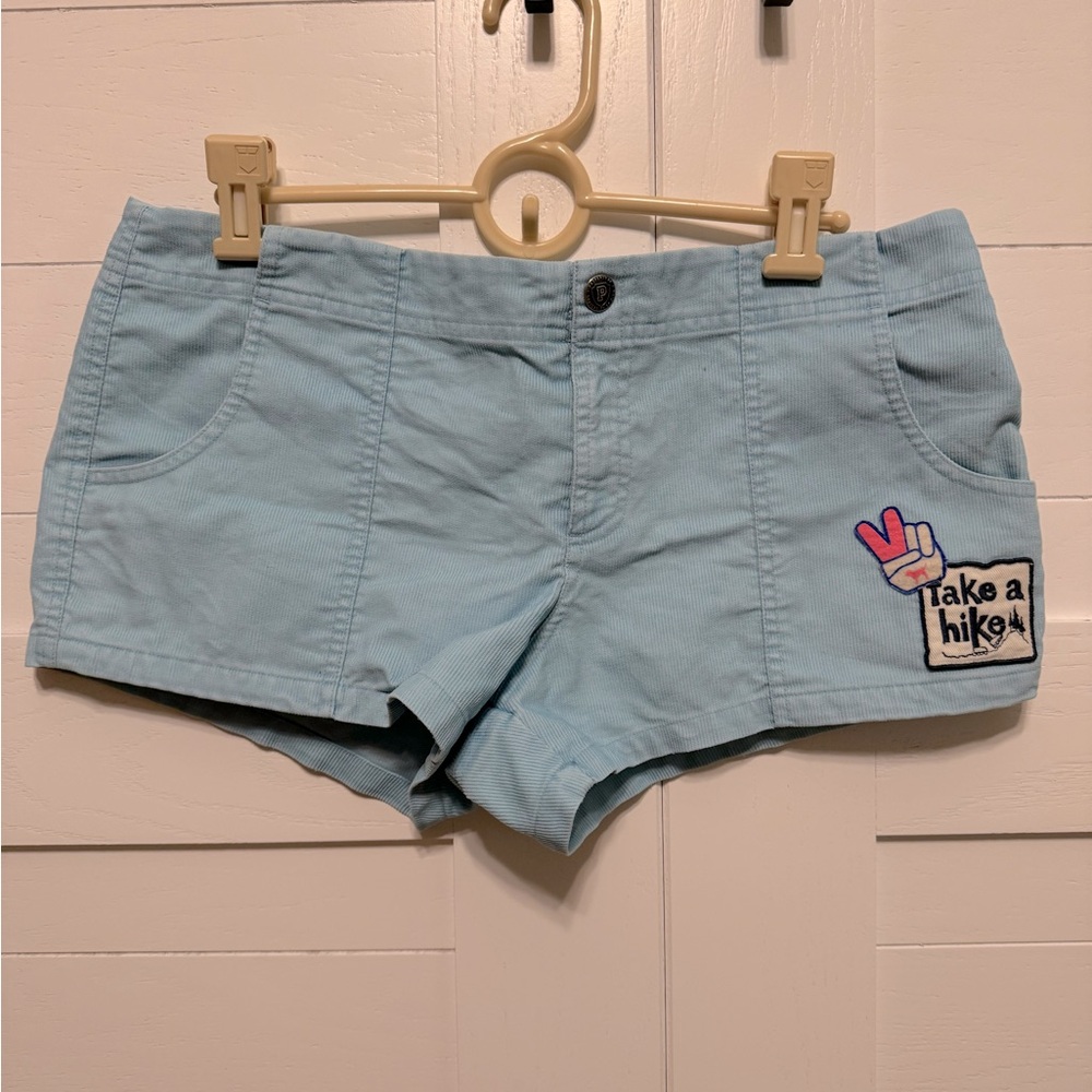 Victorias Secret-Pink-Camp Pink corduroy shorts with patches. Size 6 Like New